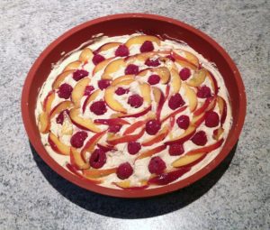 Recette de Gâteau fin framboises et nectarines